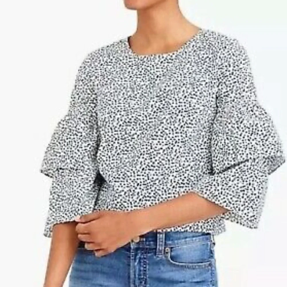 J. Crew Mercantile: Floral Print Ruffle Bell Sleeve BOHO Blouse Shirt Blue